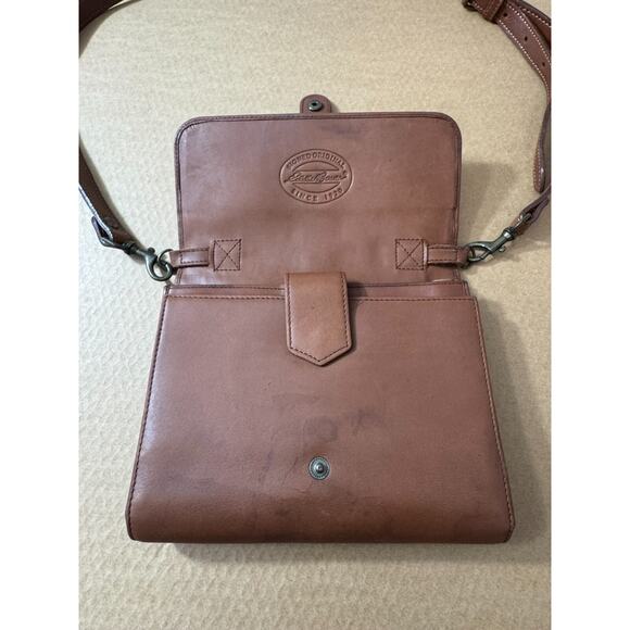EDDIE BAUER 80s Brown Leather Crossbody Small Messenger Organizer Bag - Picture 8 of 11